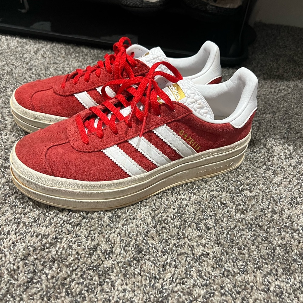 Adidas Red and White Gazelle Sneakers
